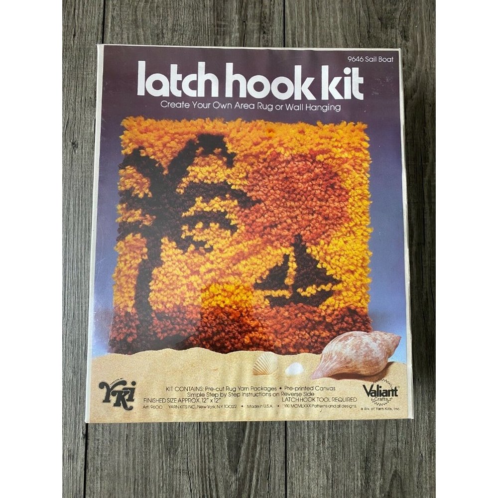 Vintage VALIANT Latch Hook Kit Sailboat Retro Rug/Wall Hanging  12" x 12" SEALED